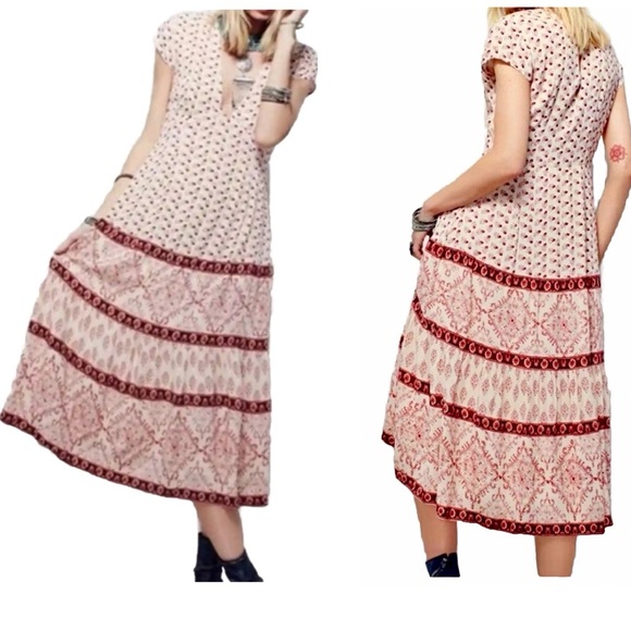 Free People Bella Notte Midi Dress Pink Combo Size 2 - Picture 3 of 9